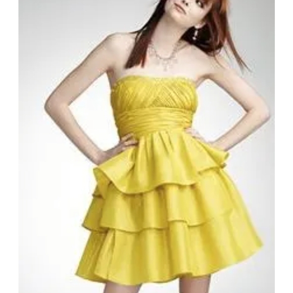 JESSICA SIMPSON Citronelle Yellow Strapless Tiered Ruffle Sequin Dress.Sz 11 NWT - Picture 2 of 16
